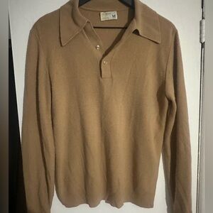 Vintage 70s JCPenney Knit Collared Pullover Sweater Beige Men's M Long Sleeve